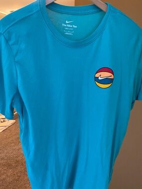 Nike Teal Short Sleeve Tee with Multicolor Sunset Swoosh